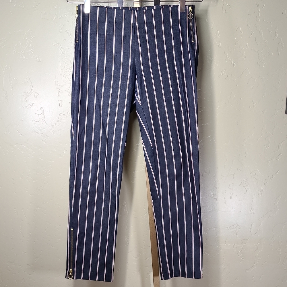 Maggie Marilyn Navy Striped Jeans Red And White Strips 100% Cotton Zip Ankles